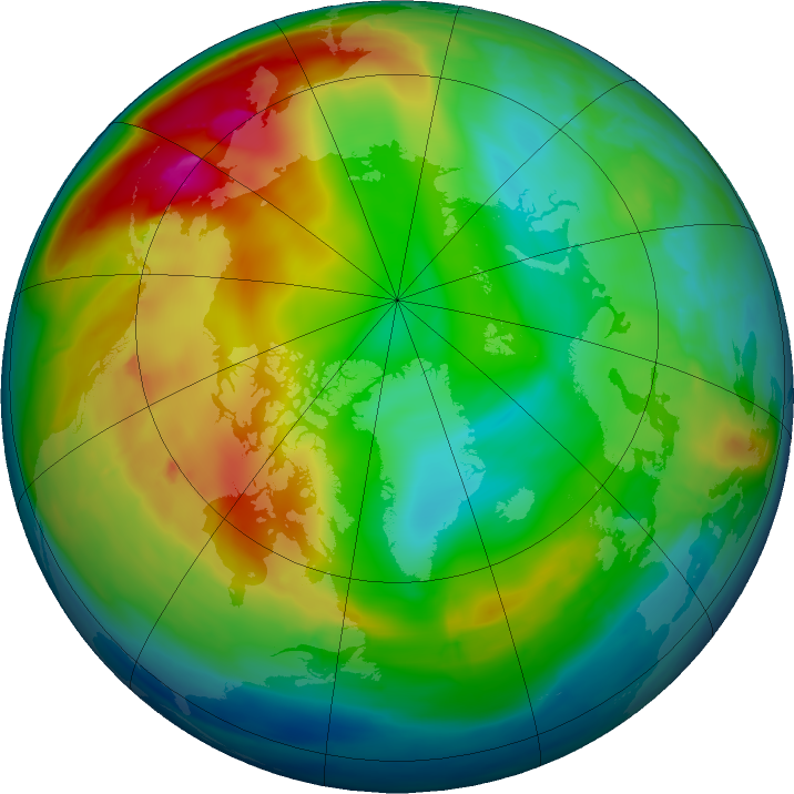 Arctic ozone map for 07 January 2016